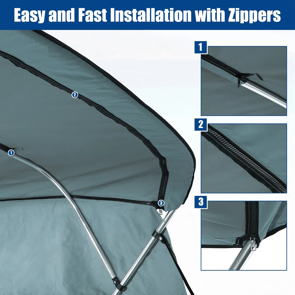 Unique Bargains 4Bow 8'Lx54"Hx91"-96"W Bimini Top Canvas With Detachable Side Blocks Gray