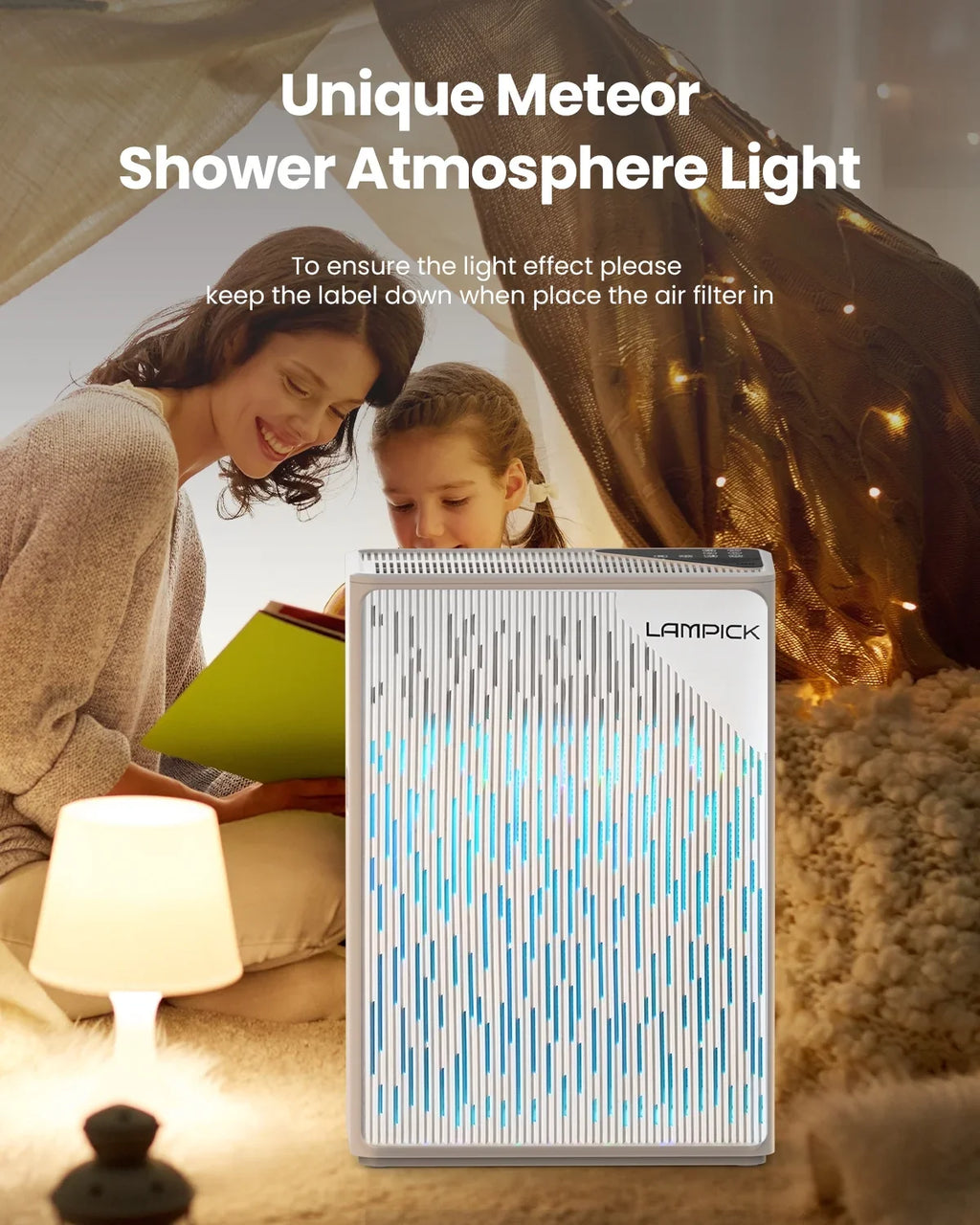 LAMPICK Air Purifier with HEPA Filter, Air Cleaner up to 1076 Sq ft, Remove 99.97% of Pet Hair Smoke