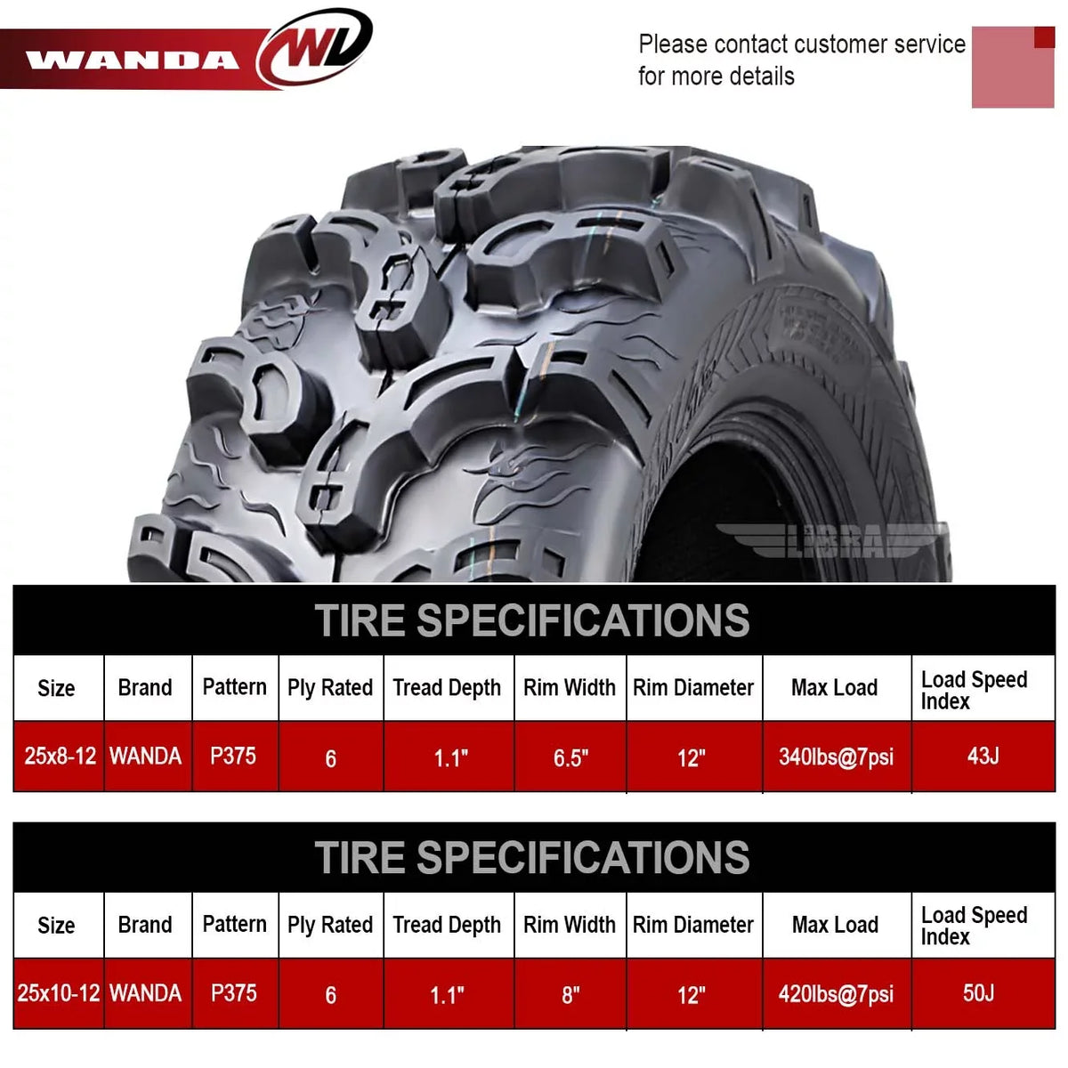 (4) WANDA 25X8X12 25X10X12 fit 05-13 Yamaha RHINO 450 660 700 ATV Tire Set Super Mud