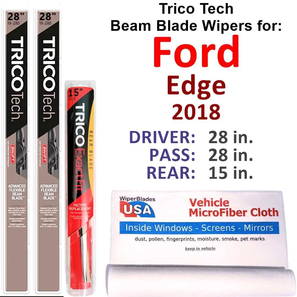 2018 Ford Edge Beam Blade Wipers (Set of 3) w/Rear Wiper