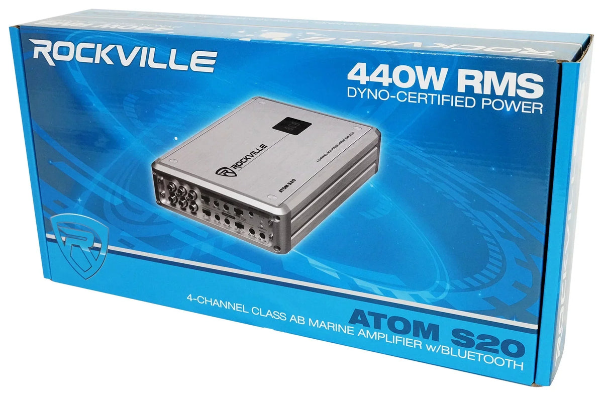 Rockville ATOM S20 4 Channel Bluetooth Amplifier w/Volt Meter+Mic For ATV/UTV