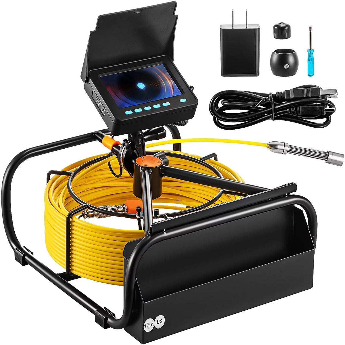 SKYSHALO Sewer Camera 32.8FT Cable Channel Inspection Camera 4.3 in. TFT LCD Monitor Channel Camera Monitor Liquid IP68 Duct Inspection Camera with 6PCS LEDs 8500MAH Lithium Battery, DVR Function 10M