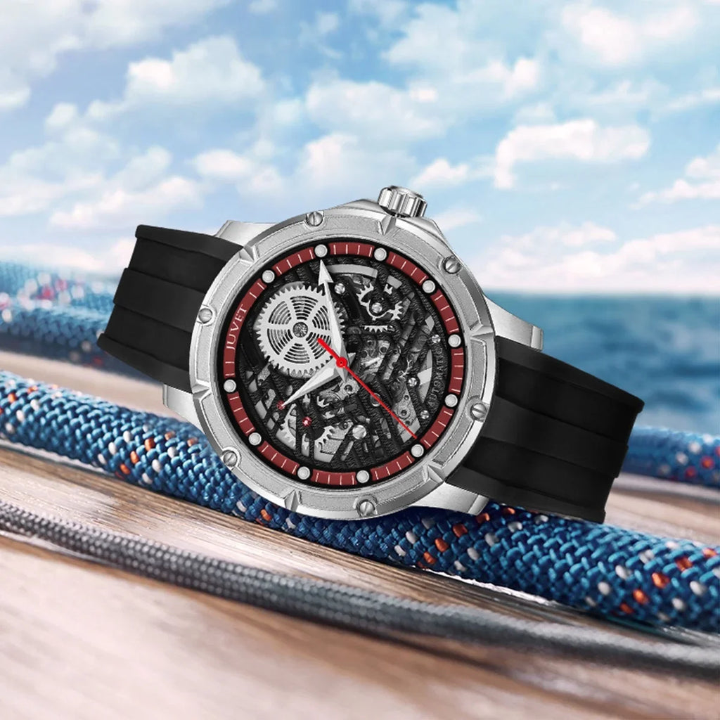 JUVET Mens Automatic Watch Fashion Skeleton Mechanical Watch Fluid Watch for Men JV7011A1