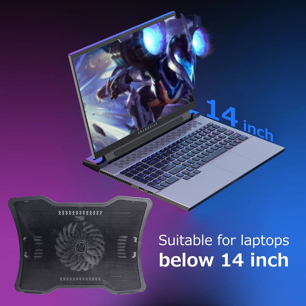 Carevas Portable Portable computer Cooler Notebook Cooling Base Single Fan Design Low Noise Two USB Ports Support Notebook Below 14 inch