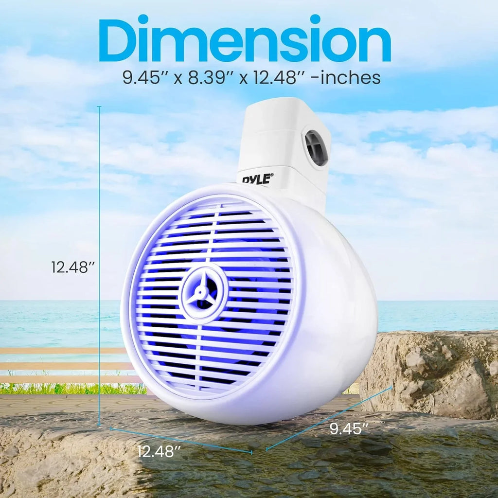 6.5" Marine Wakeboard Fluid Resistant Bluetooth Speaker - Single 2-Way Mini Box Speaker System with Built-in LED Lights, White PLMRWKBT65WT