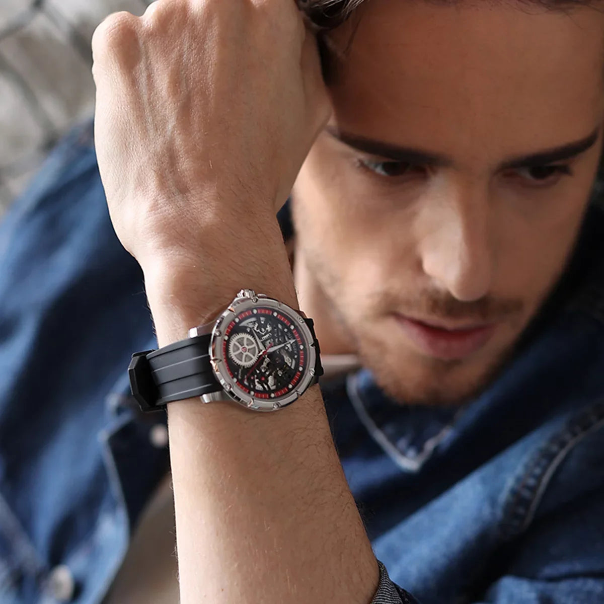 JUVET Mens Automatic Watch Fashion Skeleton Mechanical Watch Fluid Watch for Men JV7011A1