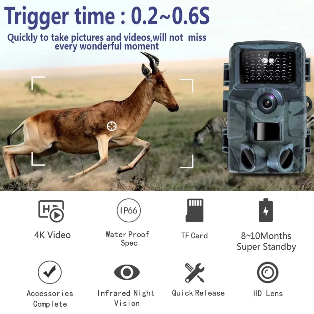 Nebublu 4K Trail Camera, IP66 Fluid Camera with Wide Angle and Motion Activation - Perfect for Wildlife