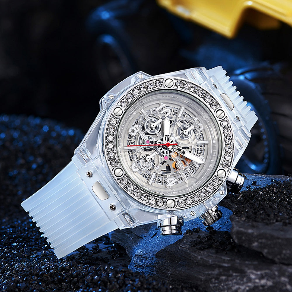Jinshidun Brand Diamond-Embedded Transparent Quartz Watch Liquid Net Red Watch Men's Lady Couple Watch Fashion Best-Seller on Douyin