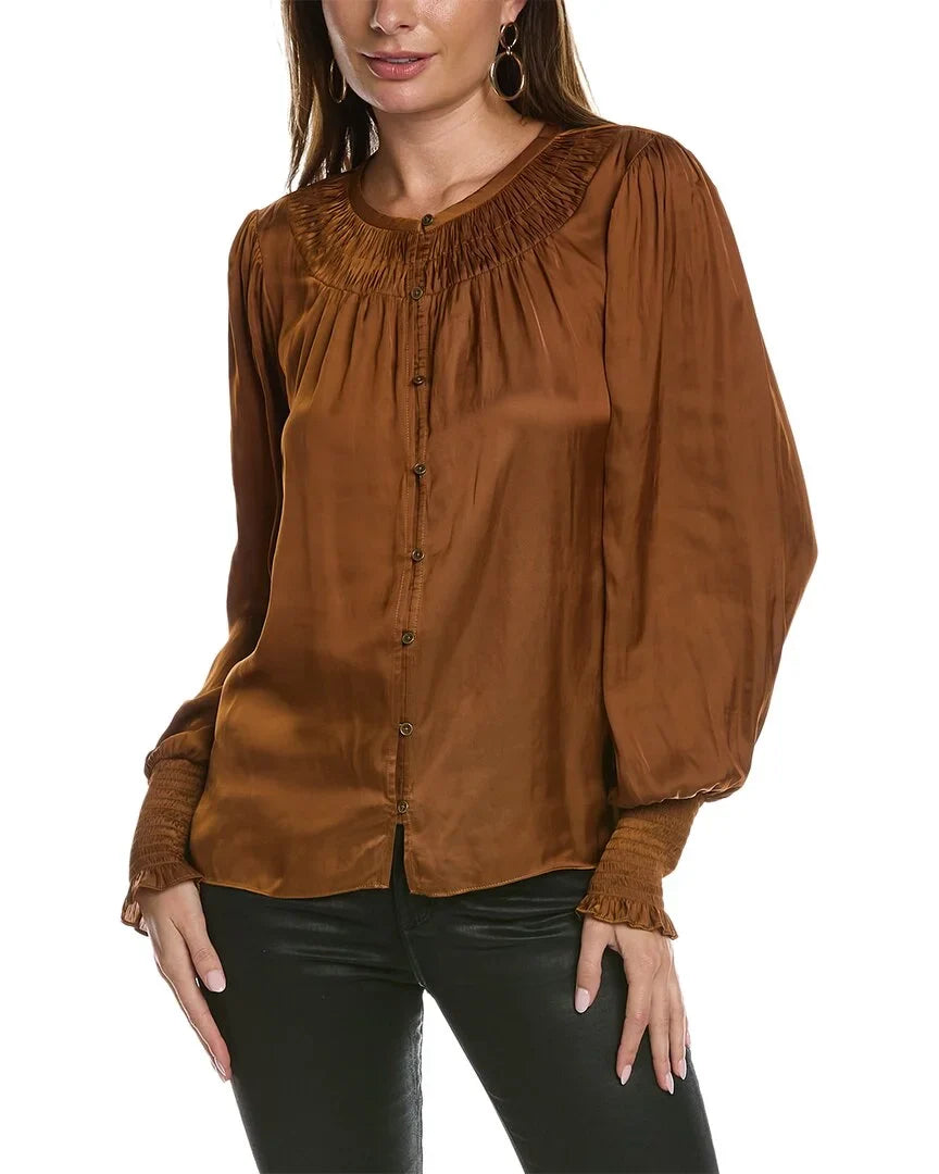 Ramy Brook womens Isla Blouse, S, Brown