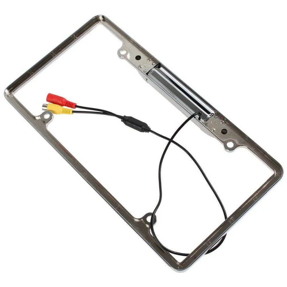 Car Rear View Backup Camera 8 IR Night Vision US License Plate Frame CMOS Chrome