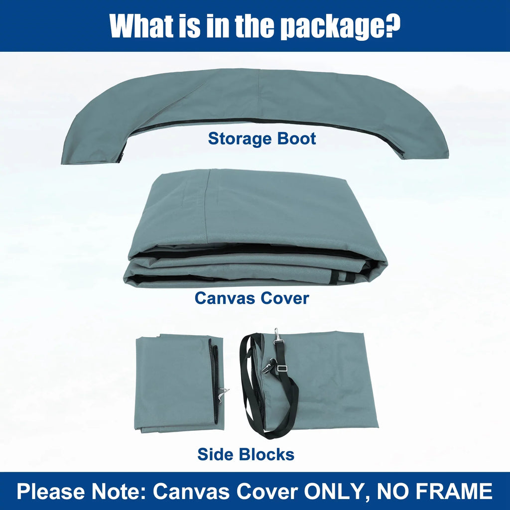 Unique Bargains 4Bow 8'Lx54"Hx91"-96"W Bimini Top Canvas With Detachable Side Blocks Gray