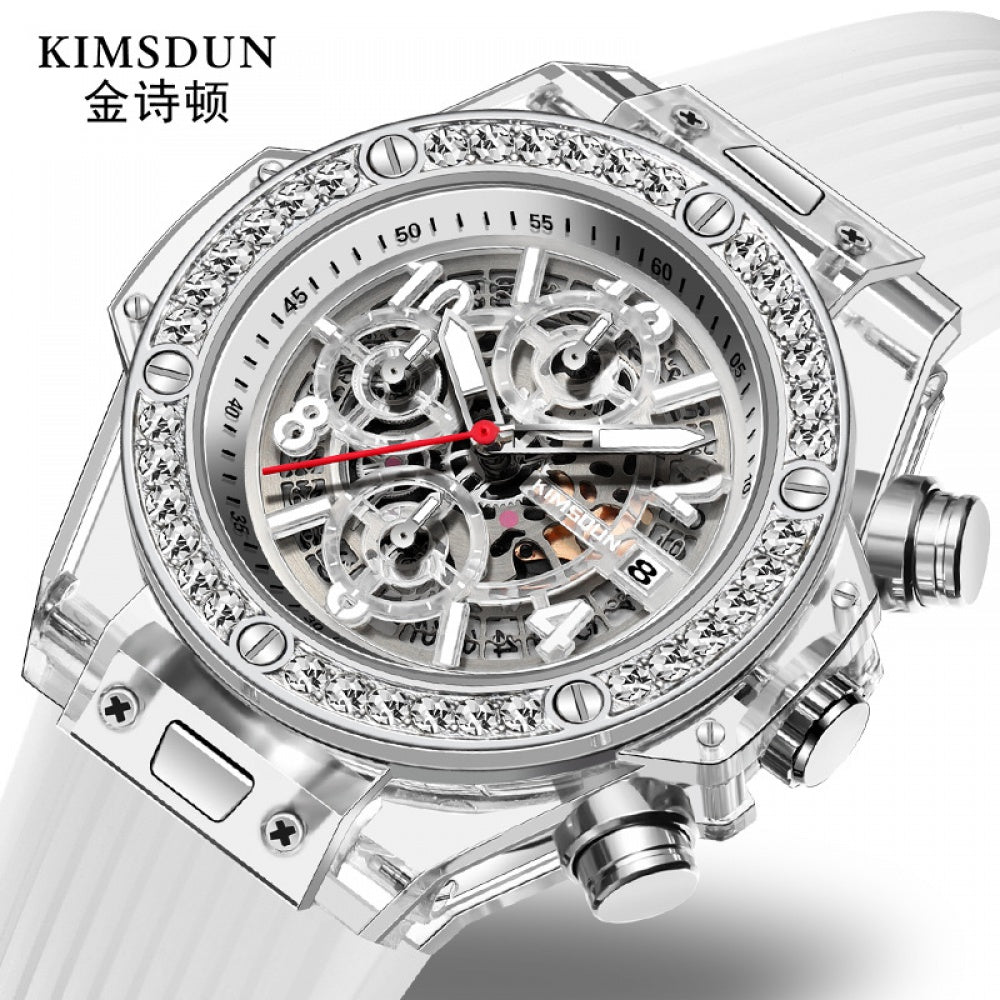 Jinshidun Brand Diamond-Embedded Transparent Quartz Watch Liquid Net Red Watch Men's Lady Couple Watch Fashion Best-Seller on Douyin