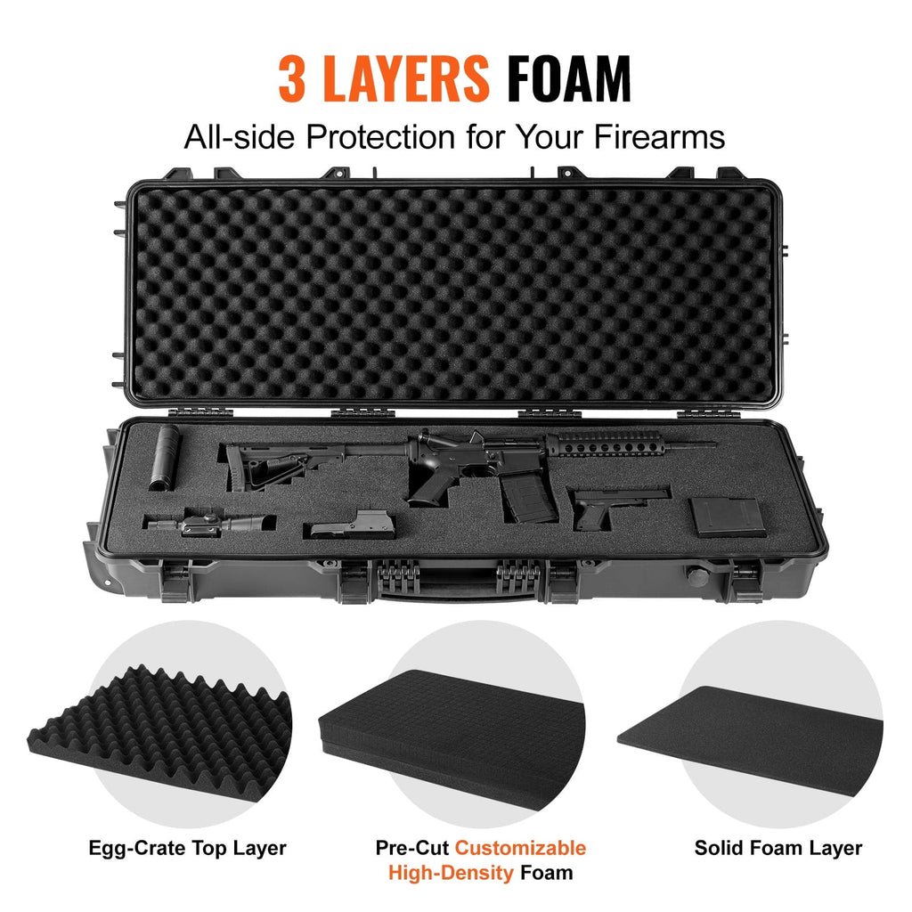 SKYSHALO Rifle Case, Rifle Hard Case with 3 Layers Fully-protective Foams, 42 inch lockable Hard Gun Case with Wheels, IP67 Fluid & Crushproof, for Two Rifles or Shotguns, Airsoft Gun