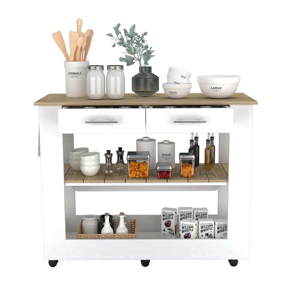 Home Square 2-Piece Set with Wood Kitchen Island and Utility Sink