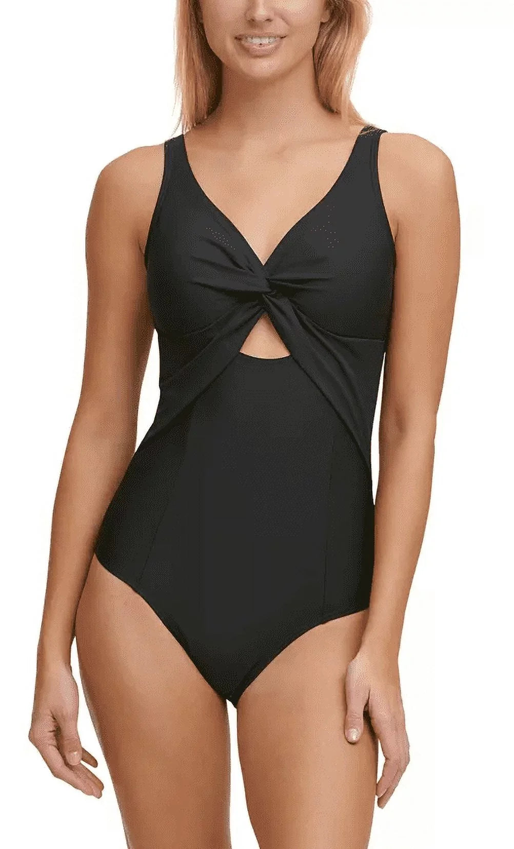 DKNY BLACK Peek-a-Boo Twist One-Piece Swimsuit, US 6