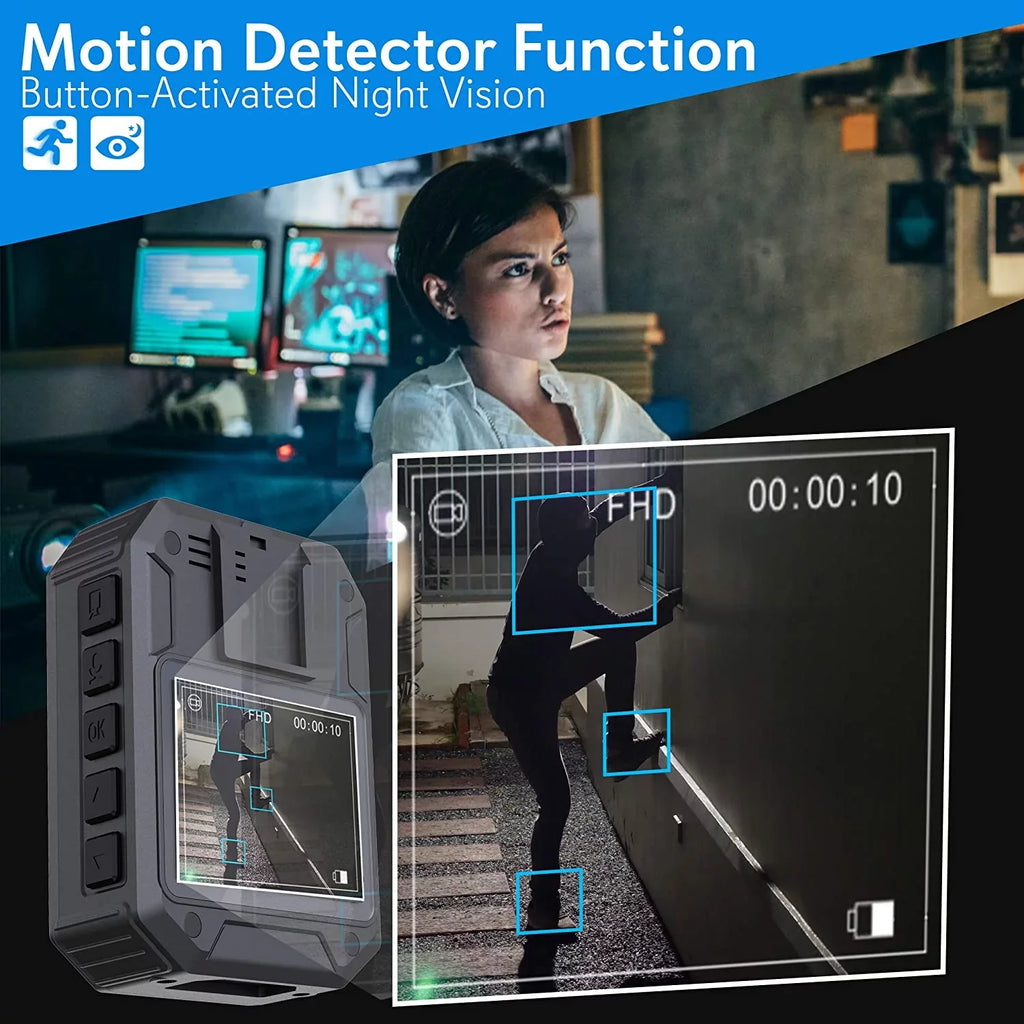 Police Security Video Body Camera - HD 1920x1080p Rechargeable Wireless Liquid Wearable Law Enforcement Mini Surveillance Cam, Audio Video Recording, Night Vision, Motion Detector - PPBCM8