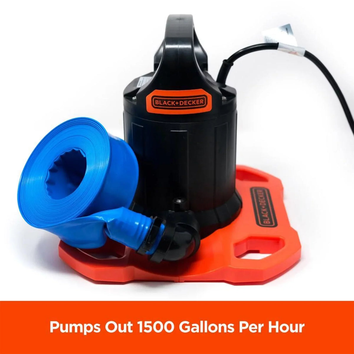 Black+Decker 1500 GPH Submersible Automatic Pool Cover Pump with Discharge Hose