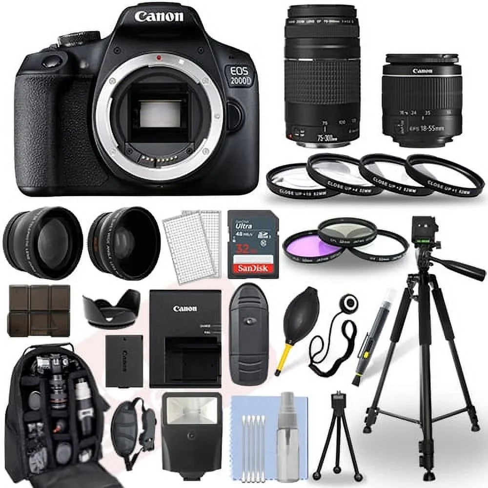 EOS 2000D / Rebel T7 DSLR Camera + 18-55mm + 75-300mm + 30 Piece Bundle