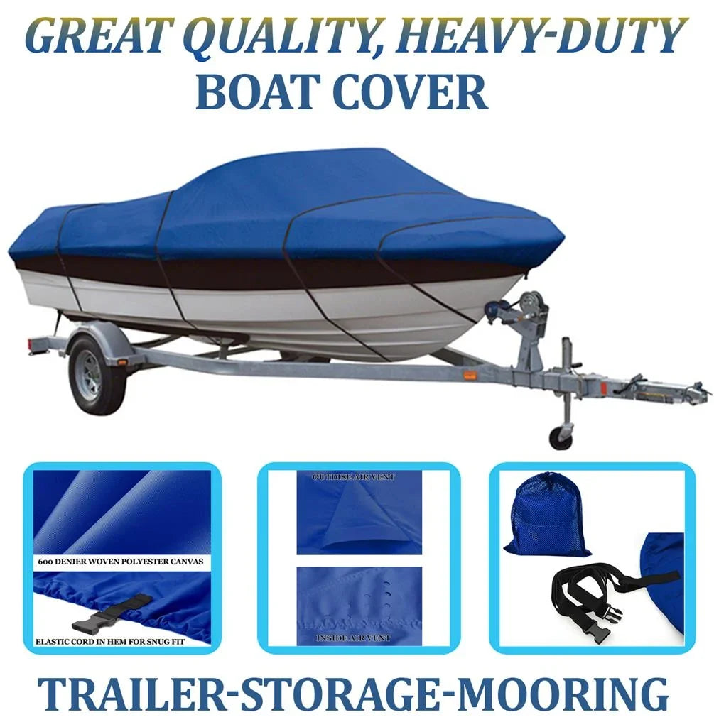 BLUE, GREAT QUALITY BOAT COVER Compatible for DELTA/GREGOR EAGLE 16 TC O/B 96