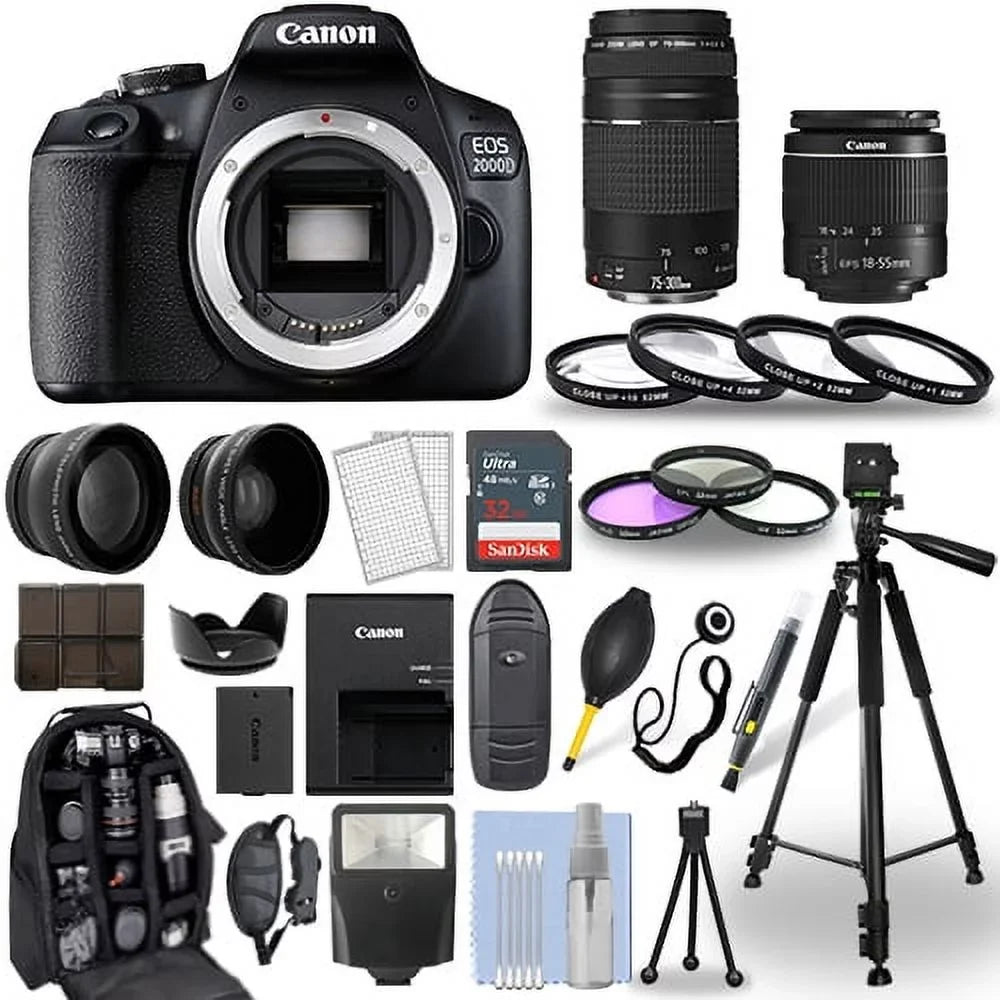 EOS 2000D / Rebel T7 DSLR Camera + 18-55mm + 75-300mm + 30 Piece Bundle