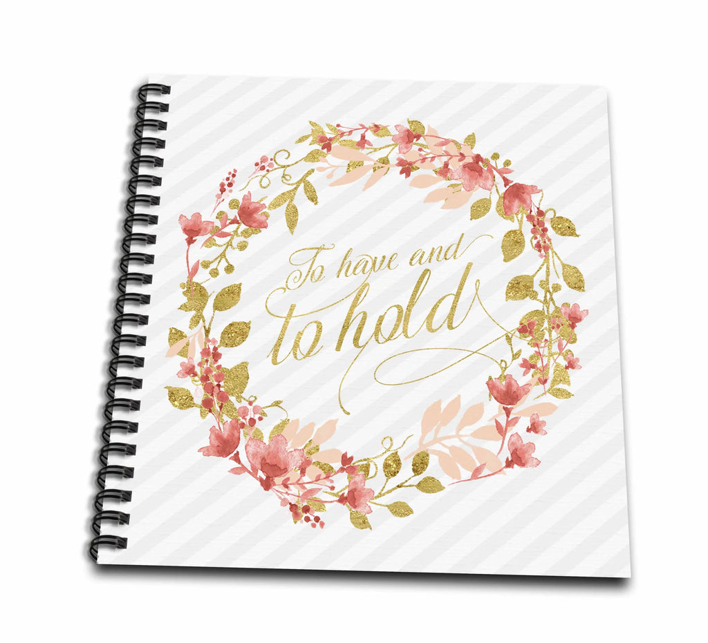 3dRose Faux Gold Leaf and Peach Echo Floral Wedding Wreath with Vows - Mini Notepad, 4 by 4-inch