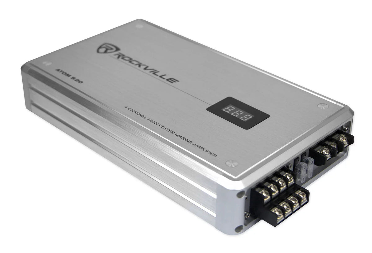 Rockville ATOM S20 4 Channel Bluetooth Amplifier w/Volt Meter+Mic For ATV/UTV
