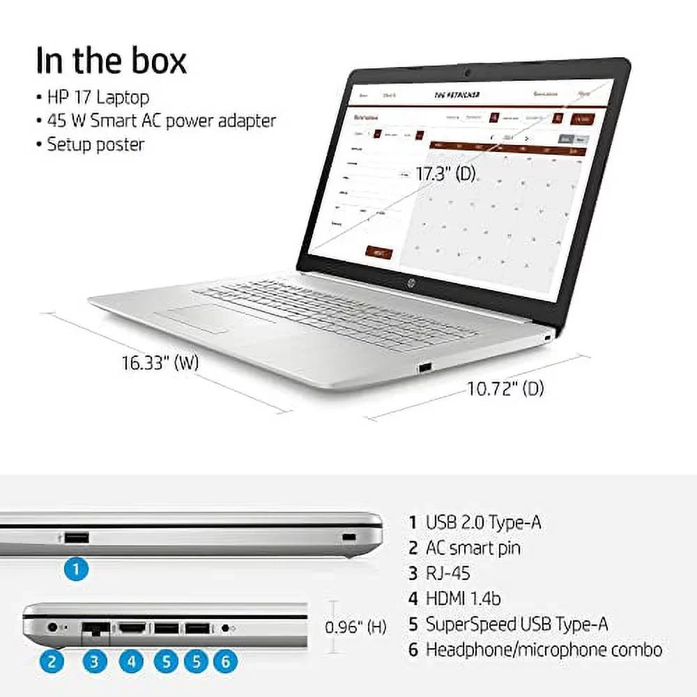 2023 17.3" HD+ Business Mobile pc PC 11th Gen Quad-Core i5-1135G7 20GB DDR4 RAM 1TB NVMe SSD Iris Xe Graphics Backlit Keybaord WiFi AC RJ-45 Webcam HDMI Windows 10 w/RE USB Drive