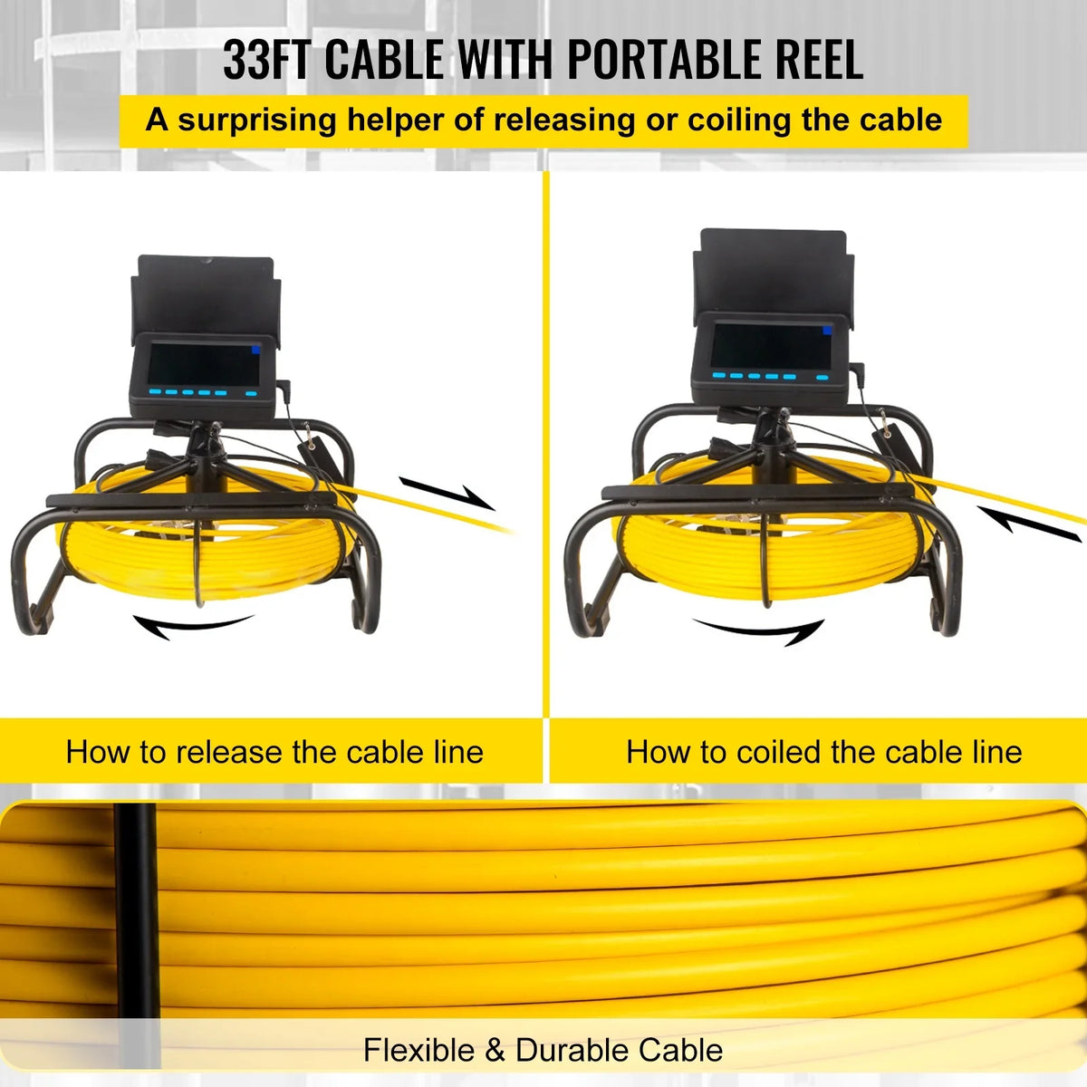 SKYSHALO Sewer Camera 32.8FT Cable Channel Inspection Camera 4.3 in. TFT LCD Monitor Channel Camera Monitor Liquid IP68 Duct Inspection Camera with 6PCS LEDs 8500MAH Lithium Battery, DVR Function 10M