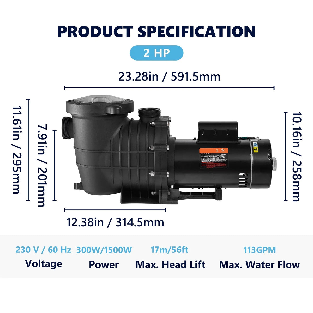 SKYSHALO Swimming Pool Pump, 2 230 V, 1500 W Double Speed Pump for in/Above Ground Pool w/ Strainer Basket, 5520 GPH Max. Flow, Certification of ETL for Security