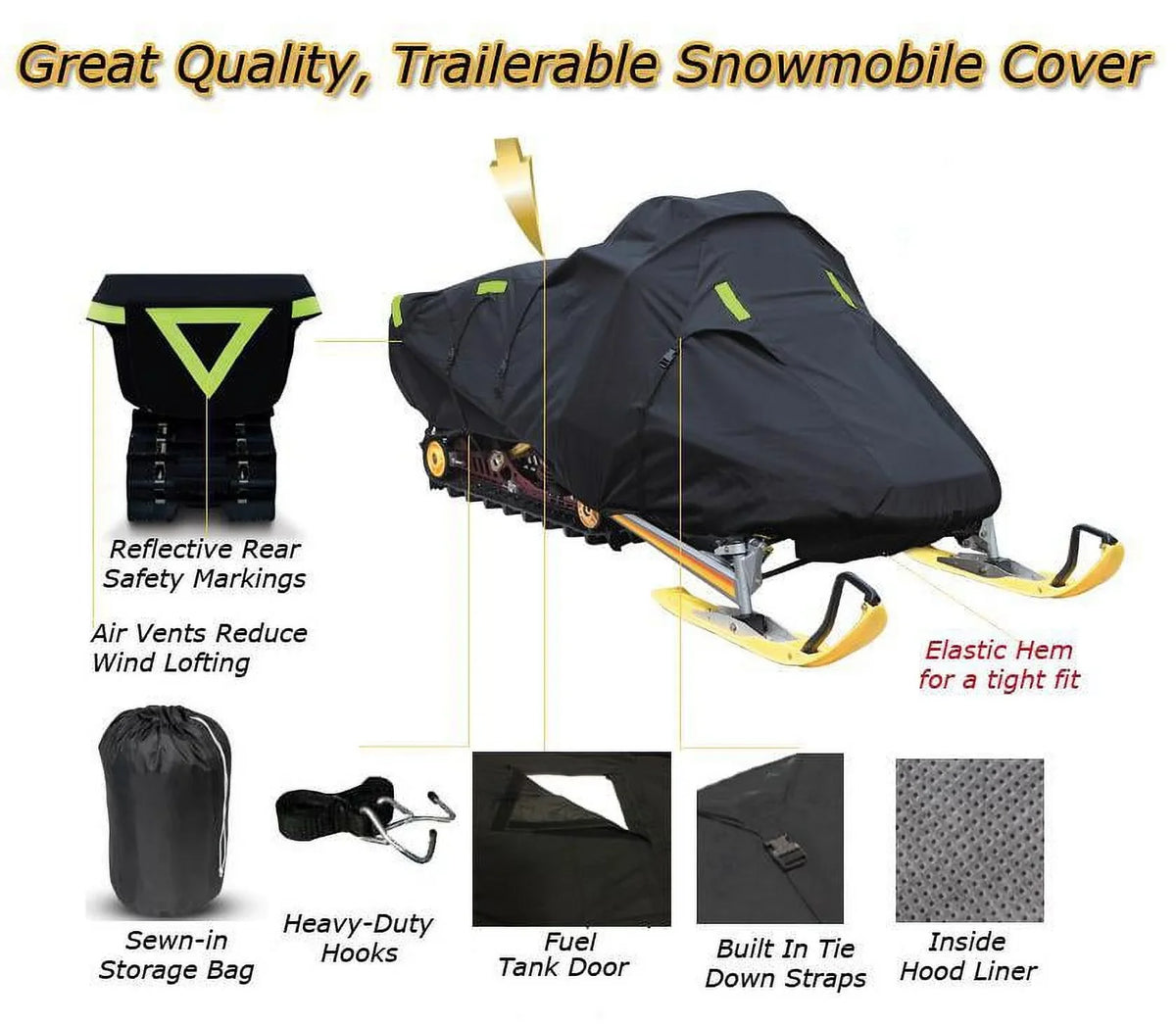 Snow Cover Compatible for 2009-2009 Arctic Cat snowmobile model M1000 162 SNO PRO LE, Trailerable 600 Denier Snow Machine Sled Gear
