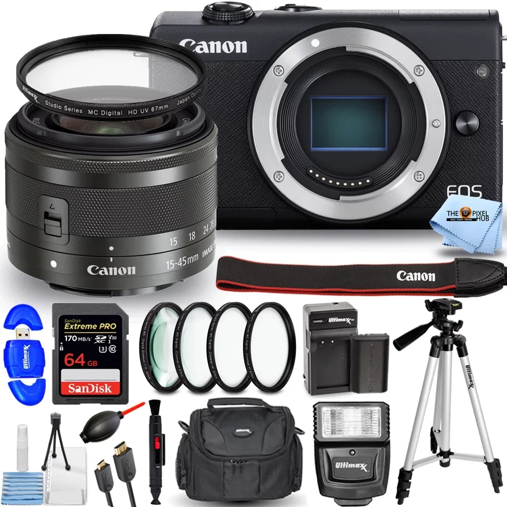 EOS M200 Mirrorless Digital Camera with 15-45mm Lens (Black) Filter Bundle