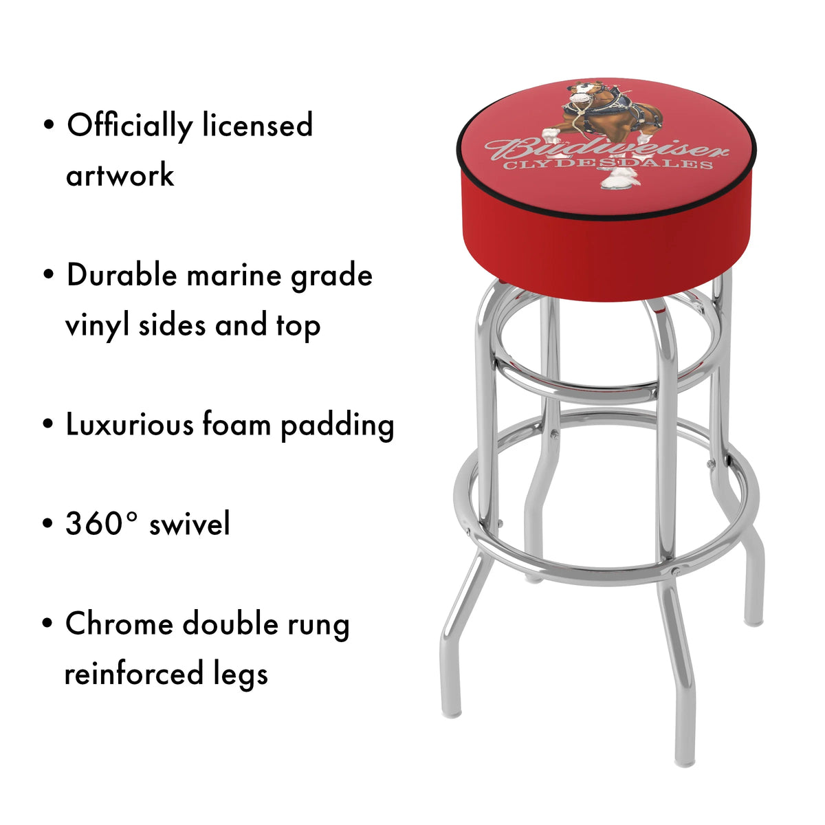 Budweiser Padded Swivel Bar Stool - Clydesdale Red