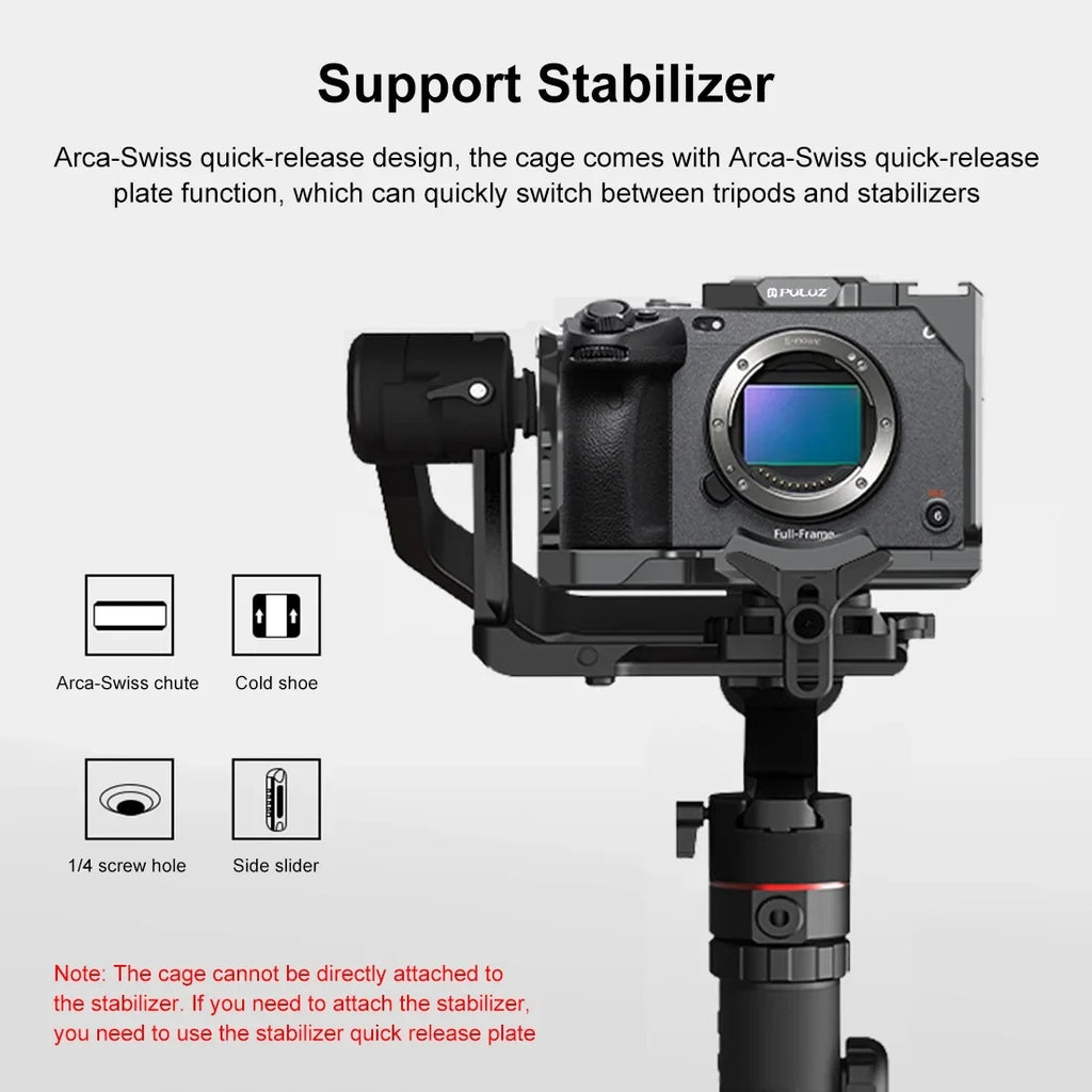 For ILME-FX30 / FX3 PULUZ Metal Camera Cage Stabilizer Rig with NOTA Slider(Black)